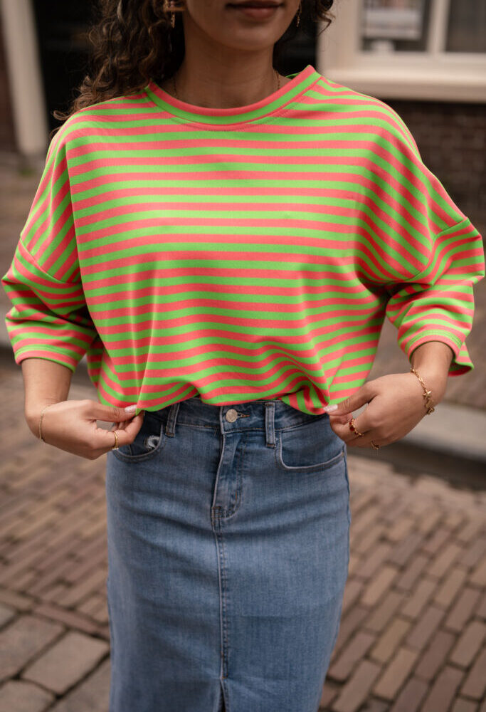 Lovi tee stripe green/pink neon short