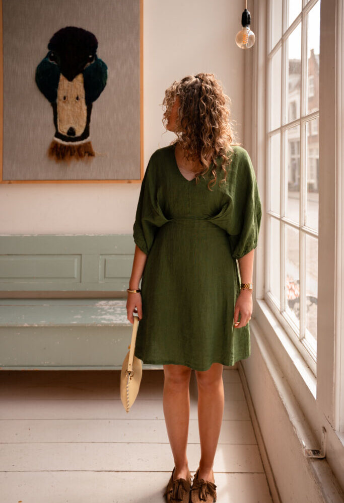 leen dress linnen green