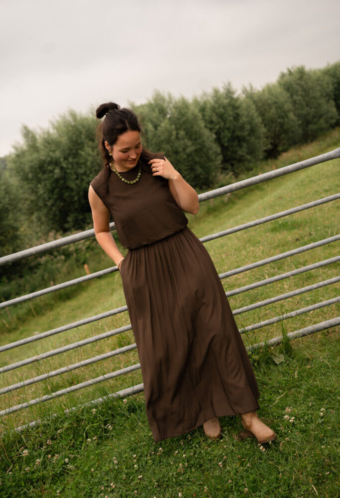 5569 brown set azzurro skirt